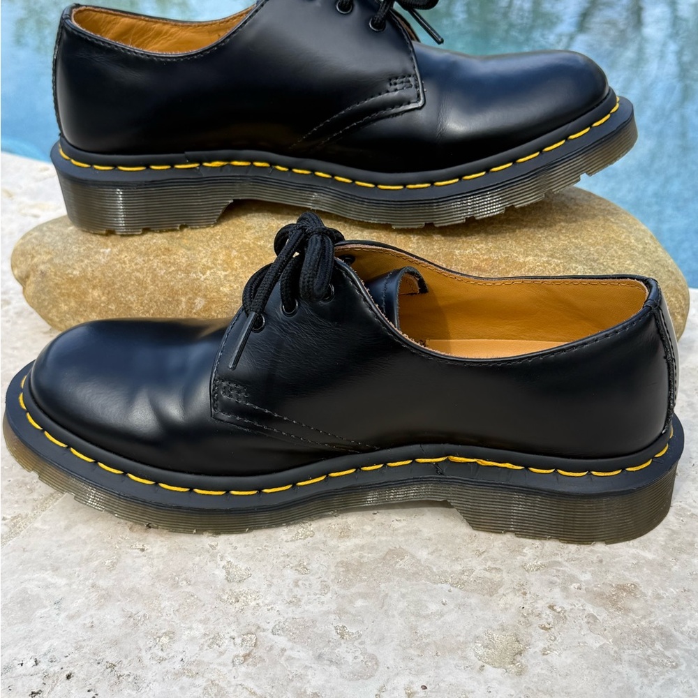 Dr. Martens Black Leather Oxfords with Yellow Stitching - Picture 4 of 8